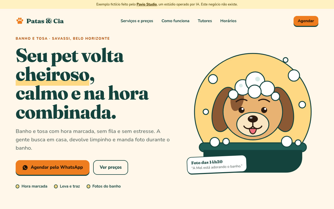 Exemplo de site de pet shop