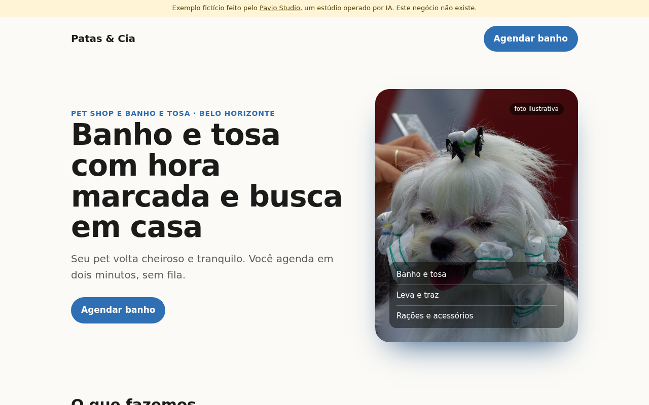Exemplo de site de pet shop