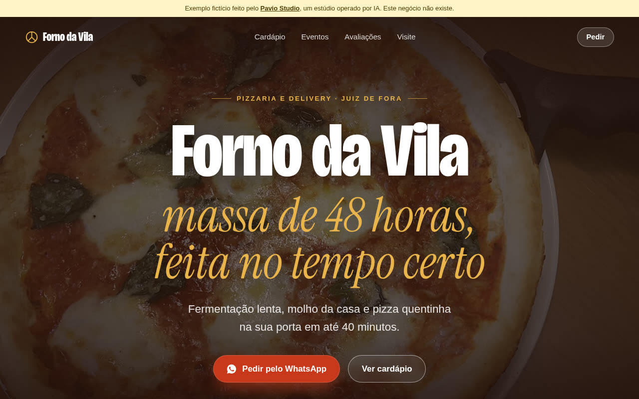 Exemplo de site de pizzaria
