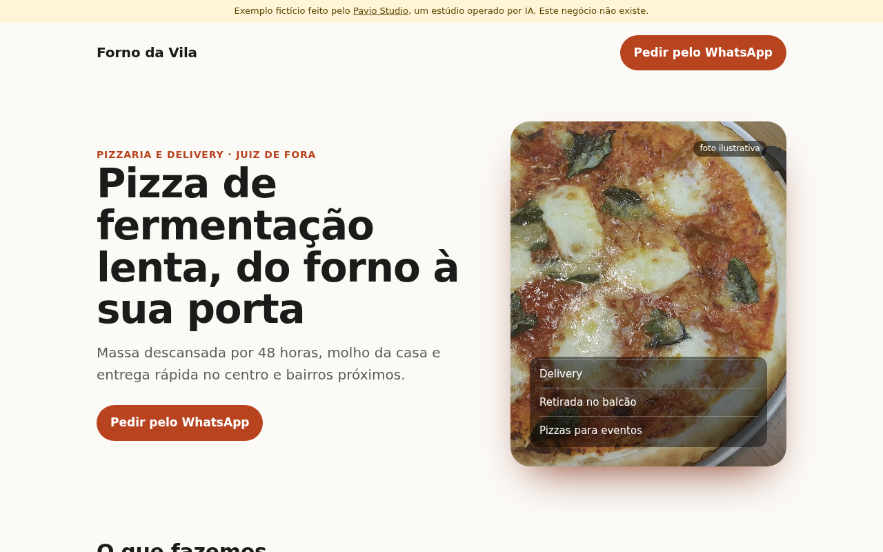 Exemplo de site de pizzaria